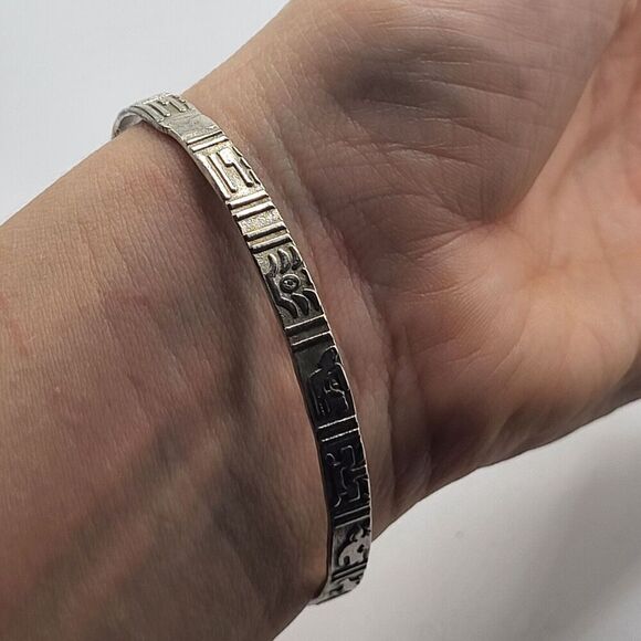Aztec Pattern Stainless Steel Bangle Bracelet 8.75in - Picture 2 of 5